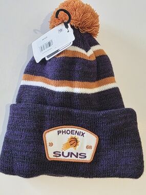 Phoenix Suns Striped Pom Beanie Hat - Purple, Orange & White